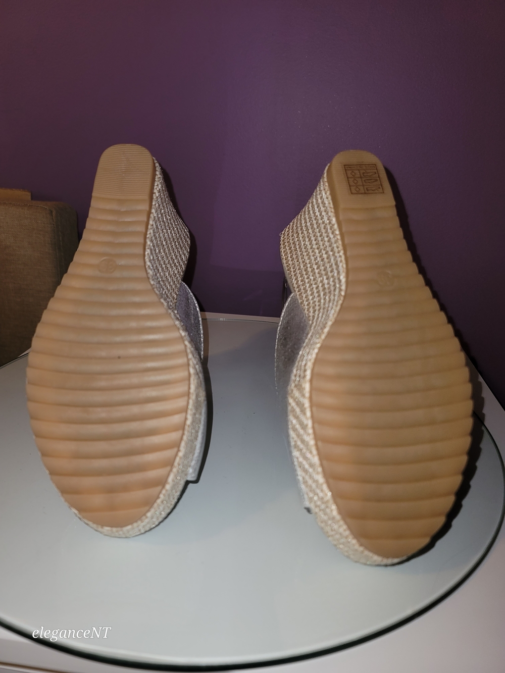 Silver Wedge Slide Sandals  Metallic Espadrille Wedges Sz: 8.5 (39) NWOT - Picture 9 of 9